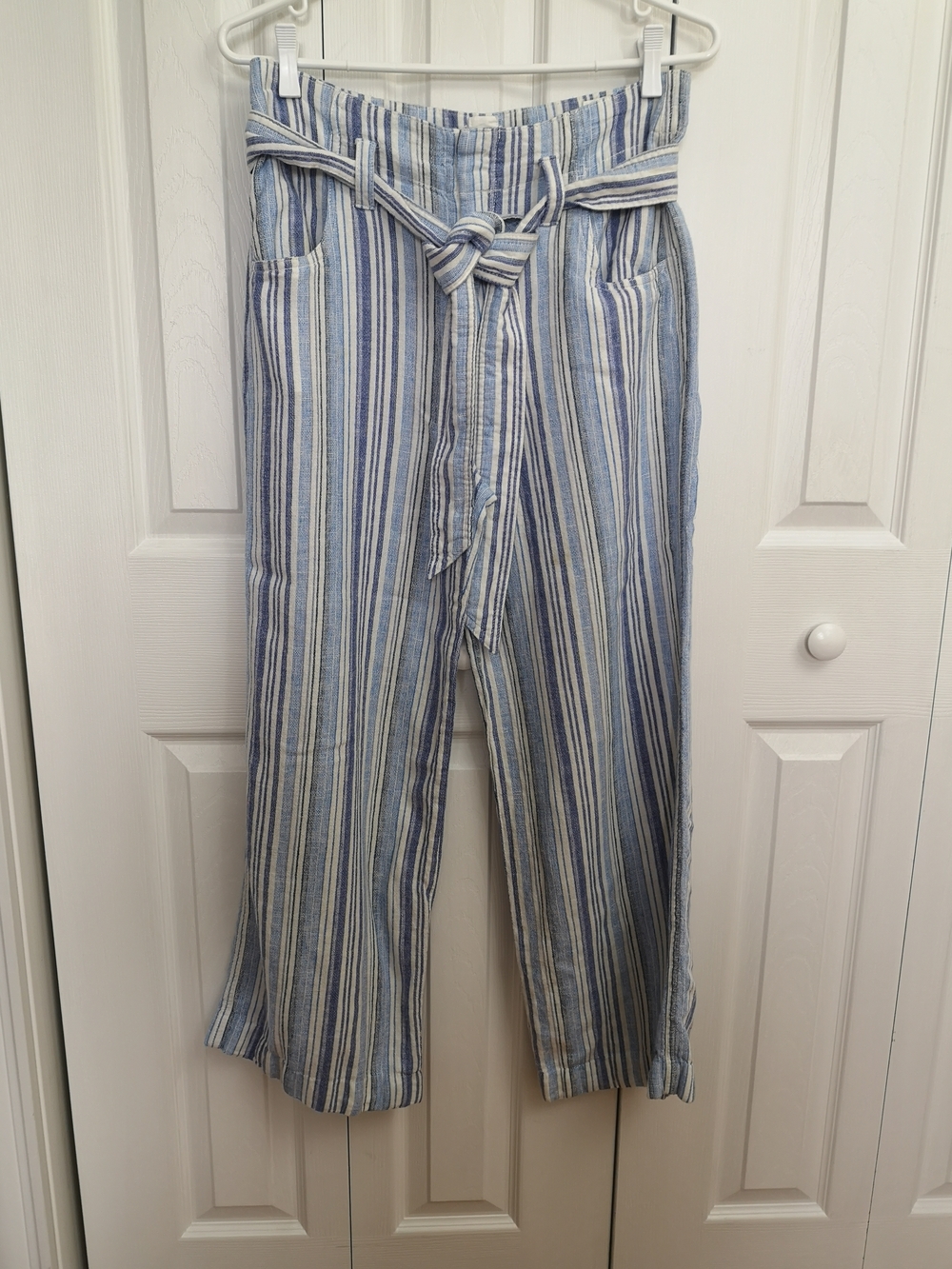 Gap Blue Stripe Wide-Leg Linen Blend Pants Size 6